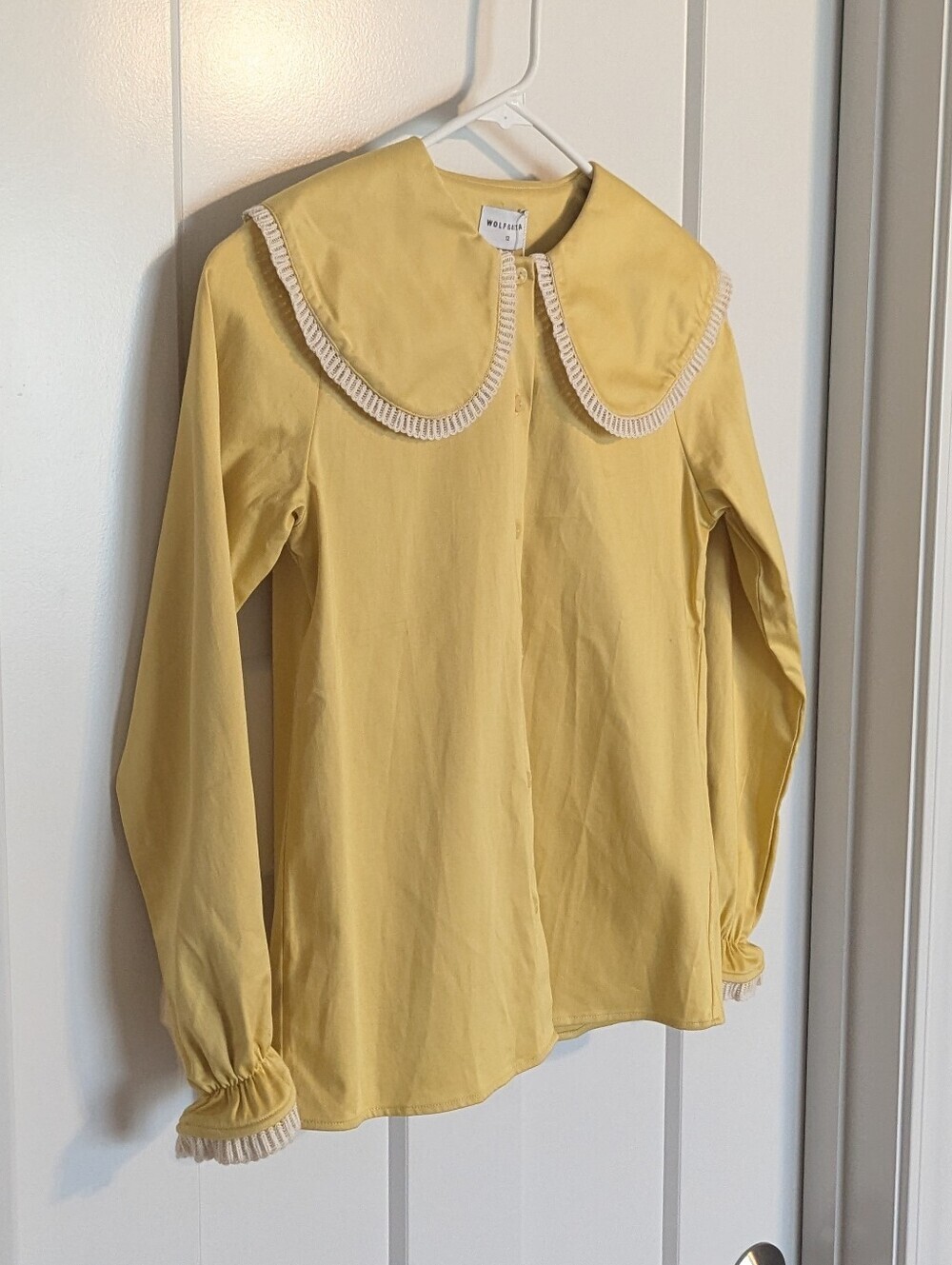 Wolf & Rita Noa Peter Pan Collar Crochet Trim Long Sleeve Top - Yellow sz 12 - Picture 2 of 6